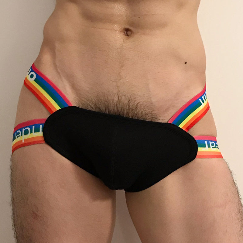 Double-Strap Men’s Thong – Rainbow Waistband Low Rise Underwear OR505 | VMee