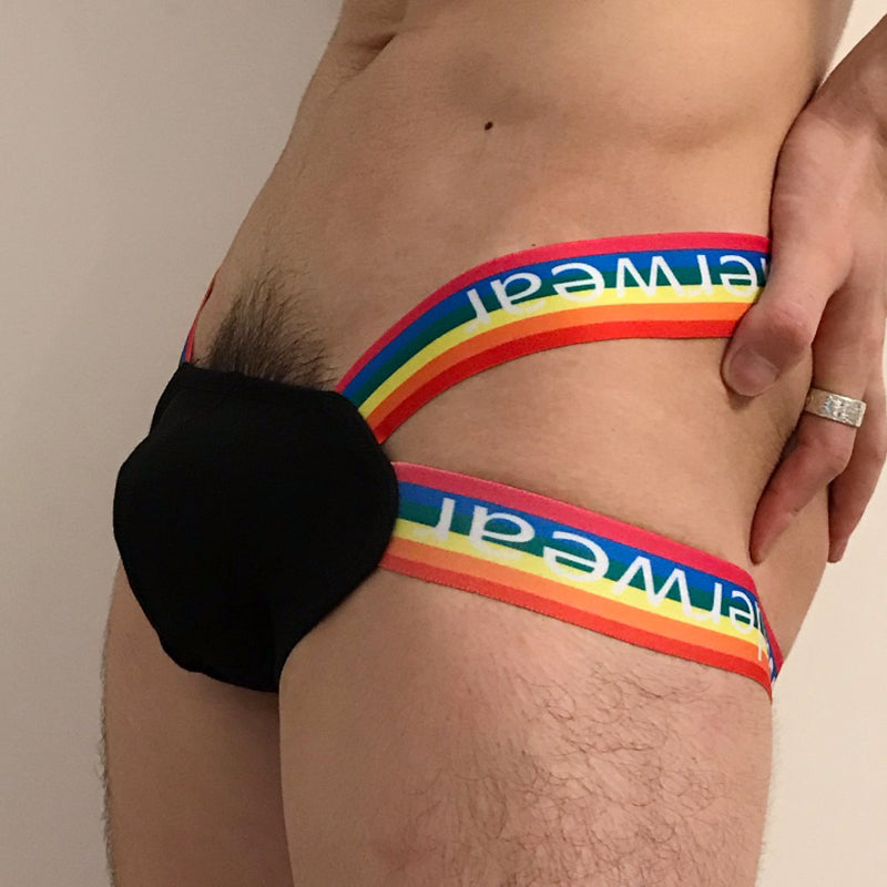 Double-Strap Men’s Thong – Rainbow Waistband Low Rise Underwear OR505 | VMee