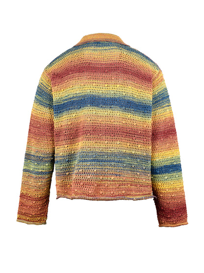 Rainbow Dyed Lapel Pullover Long Sleeve Sweater（Spring and Summer ）