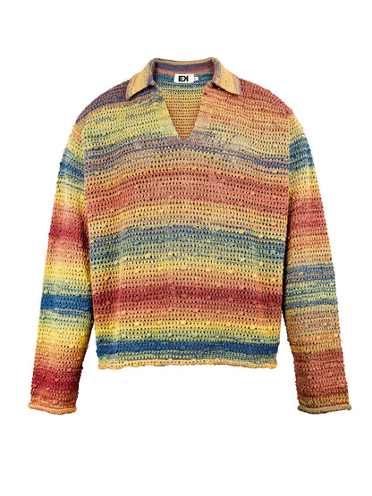Rainbow Dyed Lapel Pullover Long Sleeve Sweater（Spring and Summer ）
