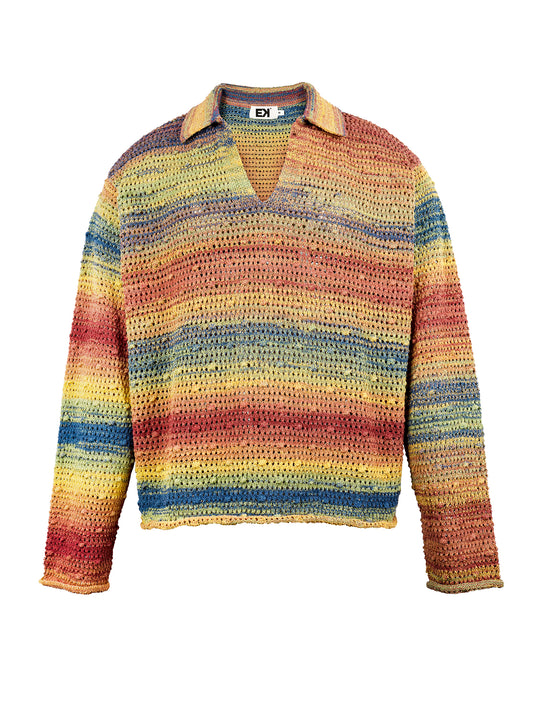 Rainbow Dyed Lapel Pullover Long Sleeve Sweater（Spring and Summer ）